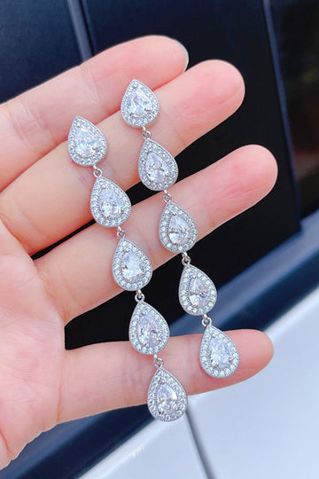 Sølv Rhinestone Drop Øreringe